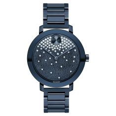 Ladies' Movado BOLD Evolution Waterfall Crystal Dial Blue Ion-Plated Watch | 34mm | 3600706