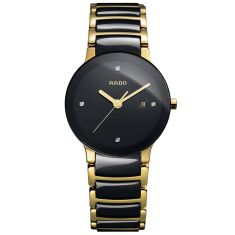 Ladies' Rado Centrix Diamonds Black Ceramic and Gold-Tone Watch R30929712