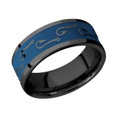Lashbrook Black Zirconium and Ridgeway Blue Cerakote Fish Hook Pattern Comfort Fit Band, 8mm