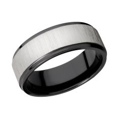 image of Lashbrook Black Zirconium with Cross Satin Silver Center Comfort Fit Band, 8mm with sku:Z8FGE