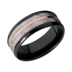 Lashbrook Black Zirconium with Rose Gold and Meteorite Inlay Comfort Fit Band, 8mm