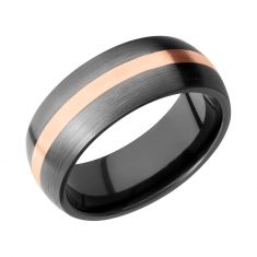 image of Lashbrook Black Zirconium with Rose Gold Inlay Domed Comfort Fit Band, 8mm with sku:Z8D12-14KR