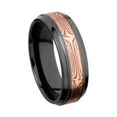 Lashbrook Black Zirconium with Rose Gold Mokume Inlay Flat Comfort Fit Band, 7mm