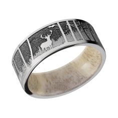 Lashbrook Cobalt Chrome Elk Mountain Pattern with Antler Sleeve Comfort Fit Band, 8mm