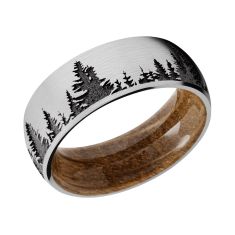 Lashbrook Cobalt Chrome Tree Pattern with Whiskey Barrel Wood Sleeve Comfort Fit Band, 8mm