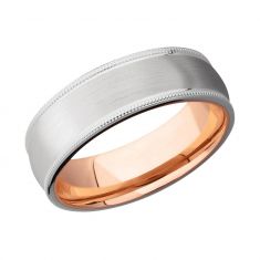 Lashbrook Cobalt Chrome with Rose Gold Sleeve Milgrain Comfort Fit Band, 7mm