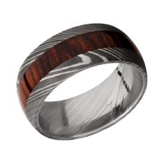 Lashbrook Damascus Steel with Cocobolo Wood Inlay Domed Comfort Fit Band, 9mm