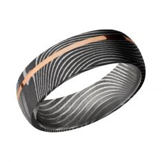 Lashbrook Damascus Steel with Rose Gold Inlay Domed Comfort Fit Band, 8mm