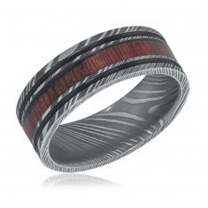 image of Lashbrook Damascus Steel with Sequoia Wood and Black Cerakote Inlay Comfort Fit Band, 8mm with sku:D8F1321-HW-A