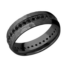 Lashbrook Hammered Black Zirconium Treated Black Diamond Comfort Fit Eternity Band, 7mm