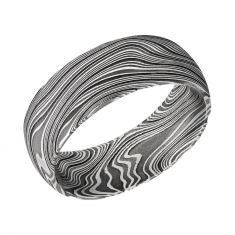 Lashbrook Marble Damascus Steel Domed Comfort Fit Band, 8mm