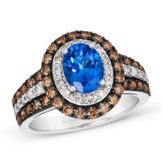 Le Vian 7/8ctw Chocolate Diamonds and Nude Diamonds Blueberry Tanzanite 14k Vanilla Gold Ring