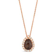 Le Vian Chocolate Quartz and 1/3ctw Nude Diamonds 14k Strawberry Gold Pendant Necklace