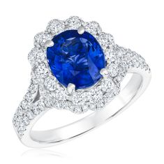 Le Vian Couture® Cornflower Sapphire™ and 1/2ctw Vanilla Diamonds® Scalloped Halo 18k Vanilla Gold® Ring