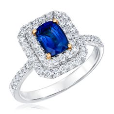 Le Vian Couture Cornflower Sapphire and 5/8ctw Vanilla Diamonds Double Halo Platinum Ring