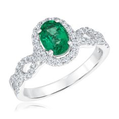 Le Vian Couture Costa Smeralda Emeralds and 3/8ctw Vanilla Diamonds Halo 18k Vanilla Gold Ring