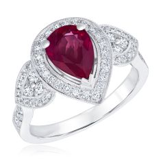 Le Vian Couture Passion Ruby and 1/2ctw Vanilla Diamonds Halo 18k Vanilla Gold Ring