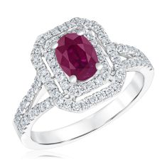 Le Vian Couture Passion Ruby and 5/8ctw Vanilla Diamonds Double Halo 18k Vanilla Gold Ring