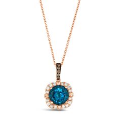 Le Vian Deep Sea Blue Topaz 1/3ctw Chocolate Diamonds and Nude Diamonds 14k Strawberry Gold Pendant Necklace