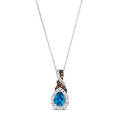 Le Vian Deep Sea Blue Topaz 1/3ctw Nude Diamonds and Chocolate Diamonds 14k Vanilla Gold Halo Pendant Necklace