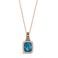 Le Vian Deep Sea Blue Topaz 1/4ctw Chocolate Diamonds and Nude Diamonds 14k Strawberry Gold Pendant Necklace