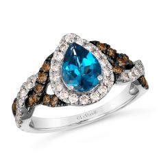 Le Vian Deep Sea Blue Topaz 5/8ctw Nude Diamonds and Chocolate Diamonds 14k Vanilla Gold Halo Ring