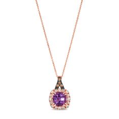 Le Vian Grape Amethyst 1/4ctw Nude Diamonds and Chocolate Diamonds 14k Strawberry Gold Halo Pendant Necklace