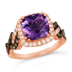 Le Vian Grape Amethyst 5/8ctw Nude Diamonds and Chocolate Diamonds 14k Strawberry Gold Halo Ring