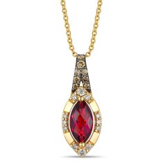 Le Vian® Marquise Raspberry Rhodolite® 1/4ctw Chocolate Diamonds® and Nude Diamonds™ 14k Honey Gold™ Pendant Necklace
