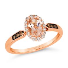 Le Vian Peach Morganite 1/5ctw Nude Diamonds and Chocolate Diamonds 14k Strawberry Gold Ring | Size 7
