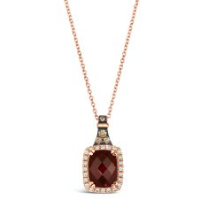 Le Vian Pomegranate Garnet 1/4ctw Chocolate Diamonds and Nude Diamonds 14k Strawberry Gold Pendant Necklace
