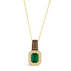 Le Vian® Cushion Costa Smeralda Emeralds™ 1/2ctw Chocolate Diamonds® and Nude Diamonds™ 14k Honey Gold™ Pendant Necklace