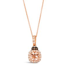 Le Vian Cushion Peach Morganite 1/4ctw Chocolate Diamonds and Nude Diamonds 14k Strawberry Gold Pendant Necklace
