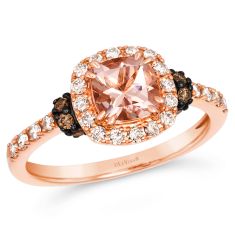 Le Vian Cushion Peach Morganite 3/8ctw Chocolate Diamonds and Nude Diamonds 14k Strawberry Gold Ring