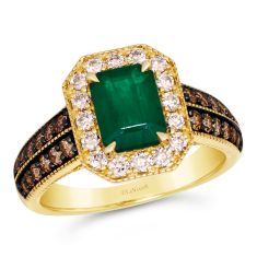 Le Vian® Emerald Costa Smeralda Emeralds™ 3/4ctw Chocolate Diamonds® and Nude Diamonds™ 14k Honey Gold™ Ring