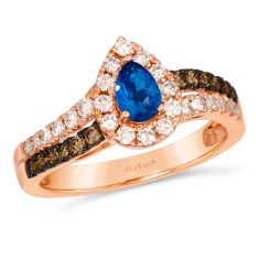 Le Vian® Pear Cornflower Sapphire™ 1/2ctw Chocolate Diamonds® and Nude Diamonds™ 14k Strawberry Gold® Ring