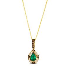 Le Vian Pear Costa Smeralda Emeralds 1/3ctw Chocolate Diamonds and Nude Diamonds 14k Honey Gold Pendant Necklace