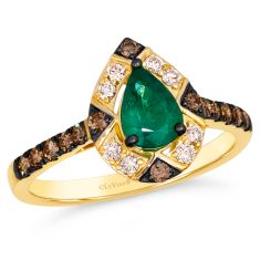 Le Vian Pear Costa Smeralda Emeralds 3/8ctw Chocolate Diamonds and Nude Diamonds 14k Honey Gold Ring