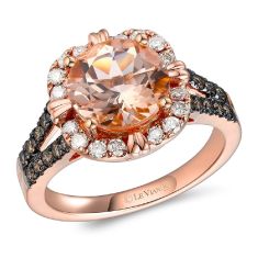 Le Vian Round Peach Morganite 5/8ctw Chocolate Diamonds and Nude Diamonds 14k Strawberry Gold Ring