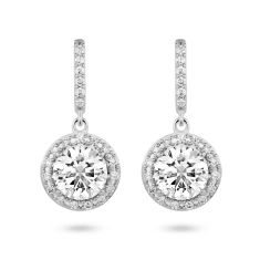Lightbox 2ctw Round Lab Grown Diamond Halo White Gold Drop Earrings