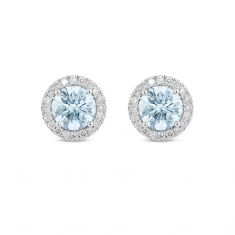 Lightbox 2ctw Lab Grown Blue Diamond Halo White Gold Stud Earrings