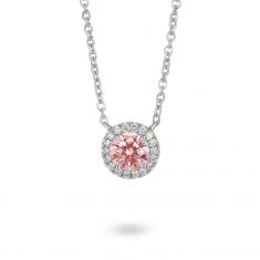 Lightbox 2ctw Lab Grown Pink Diamond Halo White Gold Pendant Necklace