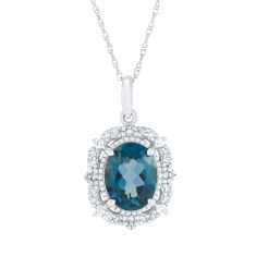 London Blue Topaz and 1/6ctw Diamond White Gold Gemstone Pendant Necklace