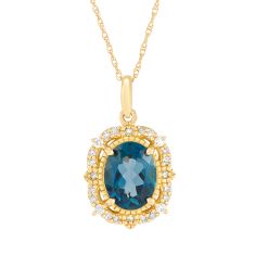 London Blue Topaz and 1/6ctw Diamond Yellow Gold Gemstone Pendant Necklace