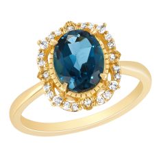 London Blue Topaz and 1/6ctw Diamond Yellow Gold Gemstone Ring