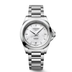 Longines Conquest Mother of Pearl Diamond Accented Dial Stainless Steel Bracelet Watch 34mm - L34304876