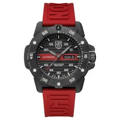 Luminox Master Carbon SEAL Automatic Black Dial Red Rubber Strap Watch 45mm - XS.3876.RB