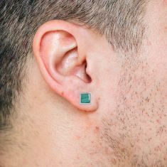Malachite Sterling Silver Square Stud Earrings | Men