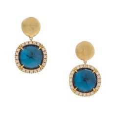 Marco Bicego 1/3ctw Diamond Halo London Blue Topaz Yellow Gold Small Drop Earrings | Jaipur Collection