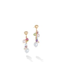 Marco Bicego Yellow Gold Mixed Gemstone and Pearl Short Drop Earrings | Paradise Collection